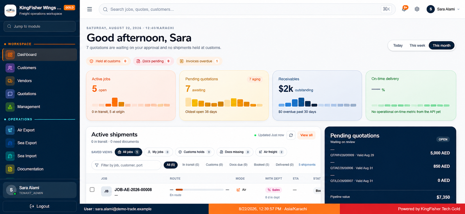 Kingfisher Gold software dashboard. Replace with a real product screenshot of the Kingfisher Gold platform.